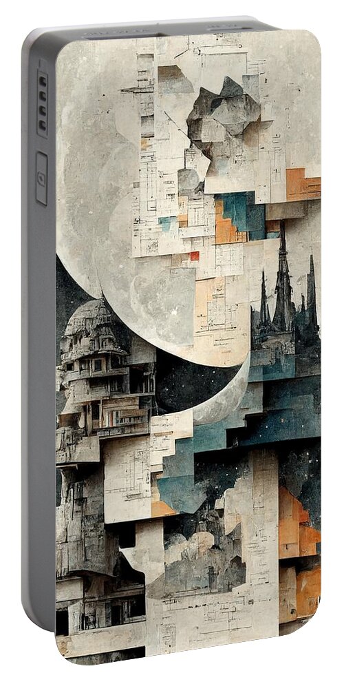 Moon Portable Battery Charger featuring the digital art Paper Moon by Nickleen Mosher