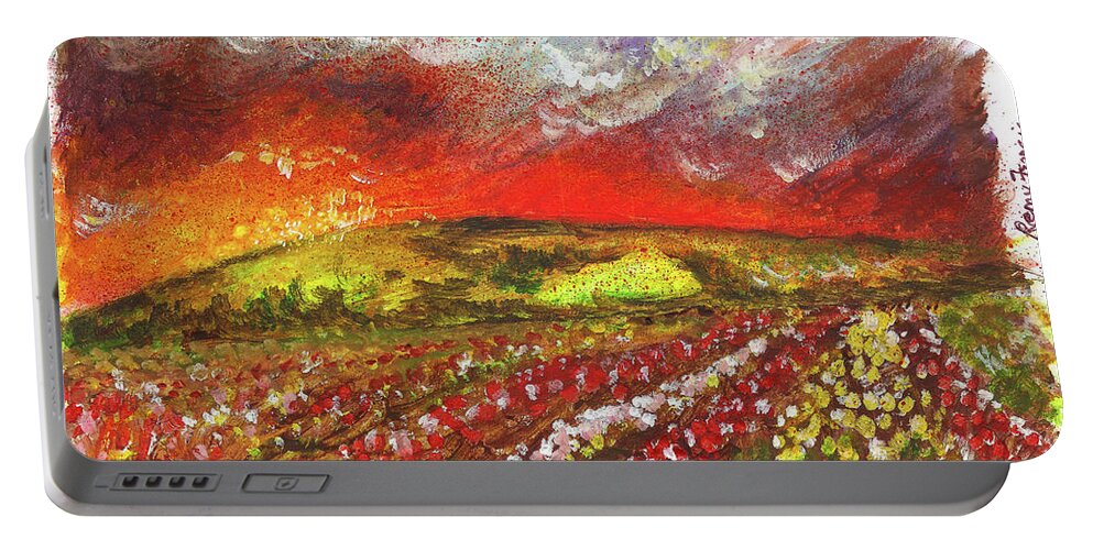 Poppy Field Portable Battery Charger featuring the painting Paradise in Poppy Fields by Remy Francis