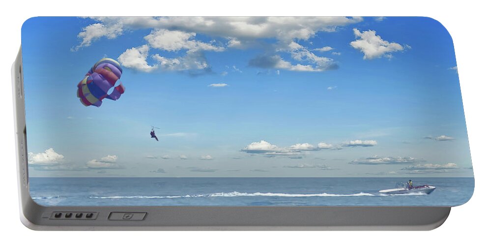 Digital Art Portable Battery Charger featuring the photograph Paragliding Benidorm Spain cloudy day by Pics By Tony