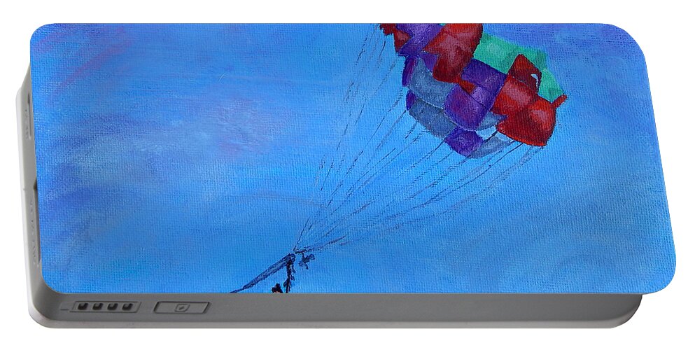 Parasail Portable Battery Charger featuring the painting Parasailor With a Manbun by Mike Kling