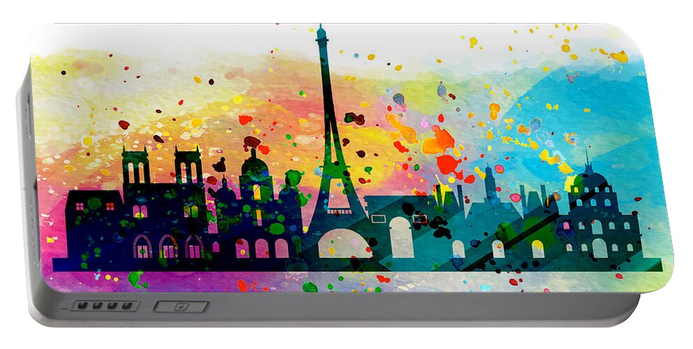 Skyline Portable Battery Charger featuring the painting Paris Skyline Multicolour by Miki De Goodaboom