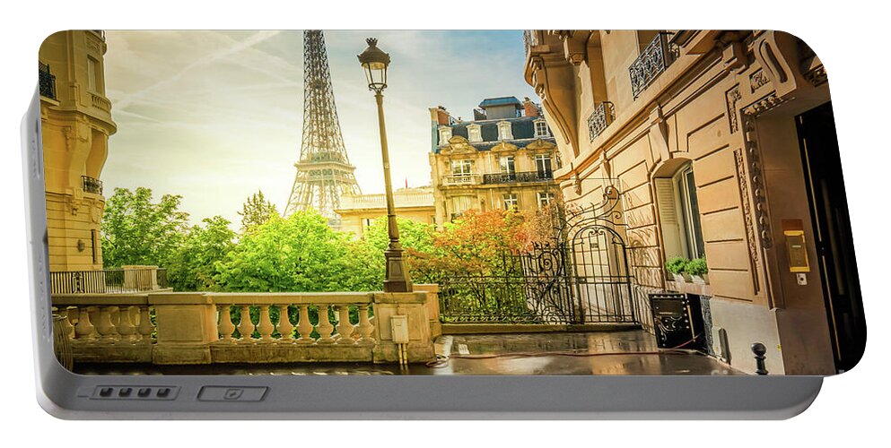 Eiffel Portable Battery Charger featuring the photograph Paris Street by Anastasy Yarmolovich