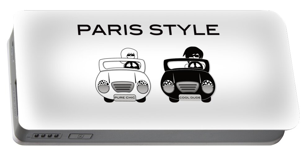 France Portable Battery Charger featuring the digital art Paris Style Travel Trip in a Sexy Cabriolet Classic Car by Barefoot Bodeez Art