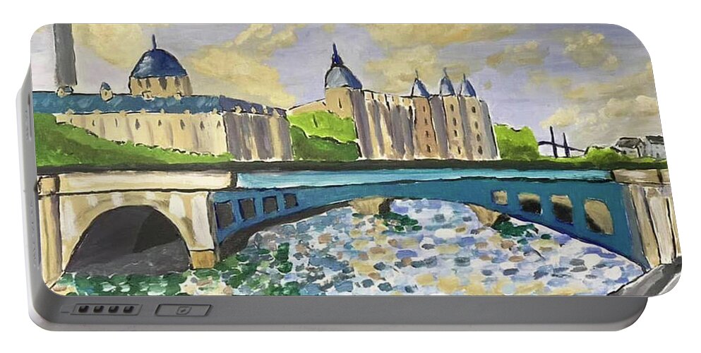  Portable Battery Charger featuring the painting Paris Twilight by John Macarthur