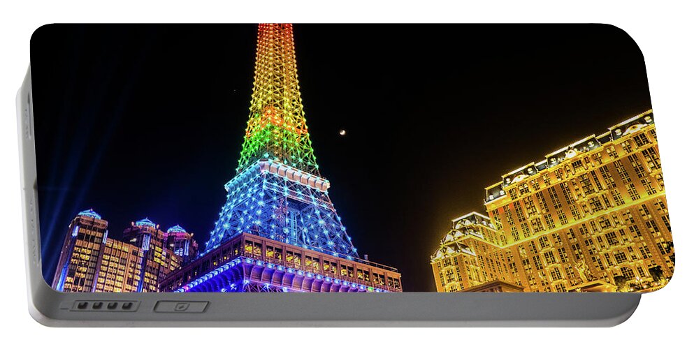 Hotel Portable Battery Charger featuring the photograph Parisian Hotel at Night by Arj Munoz