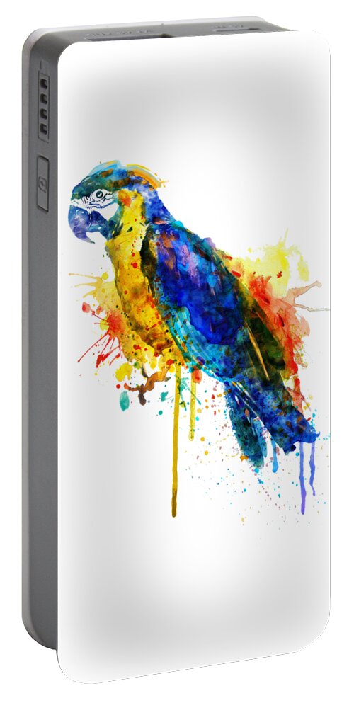 Marian Voicu Portable Battery Charger featuring the painting Parrot Watercolor by Marian Voicu