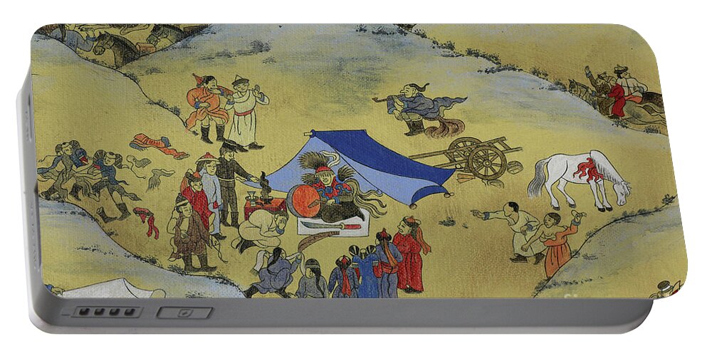 Mongolian Portable Battery Charger featuring the painting Part of One day in Mongolia by Solongo Chuluuntsetseg