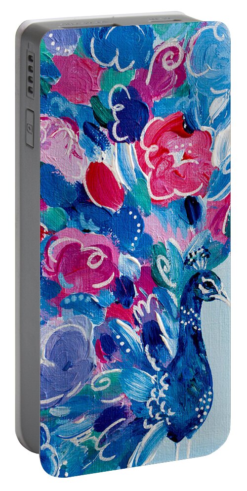Peacock Portable Battery Charger featuring the painting Party Animal by Beth Ann Scott