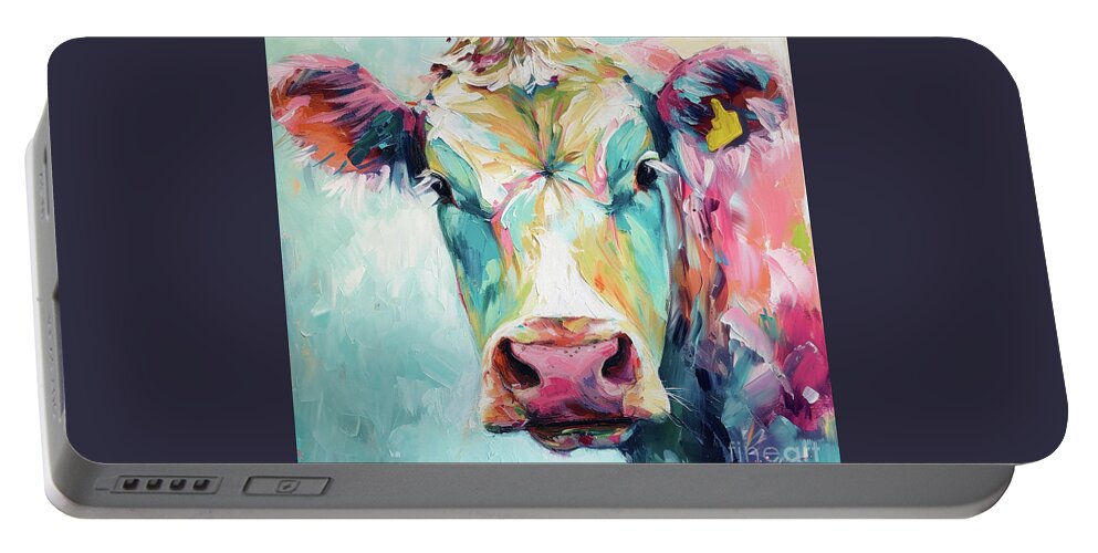 Cow Portable Battery Charger featuring the painting Pretty Pastel Cow 2 by Tina LeCour