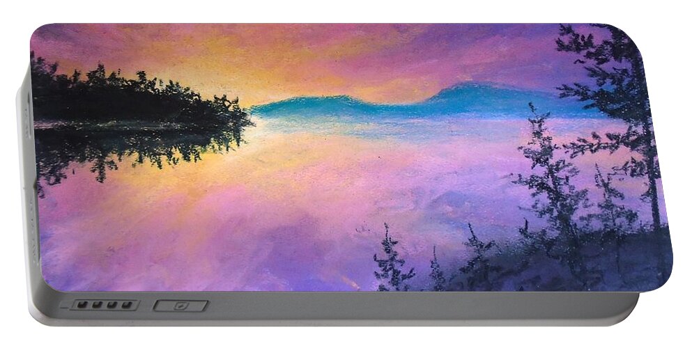 Pink Sunset Portable Battery Charger featuring the painting Pastel Dreams by Jen Shearer