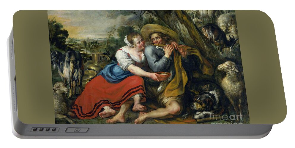 Pastoral Portable Battery Charger featuring the painting Pastoral Idyll by Jan Thomas van Leperen