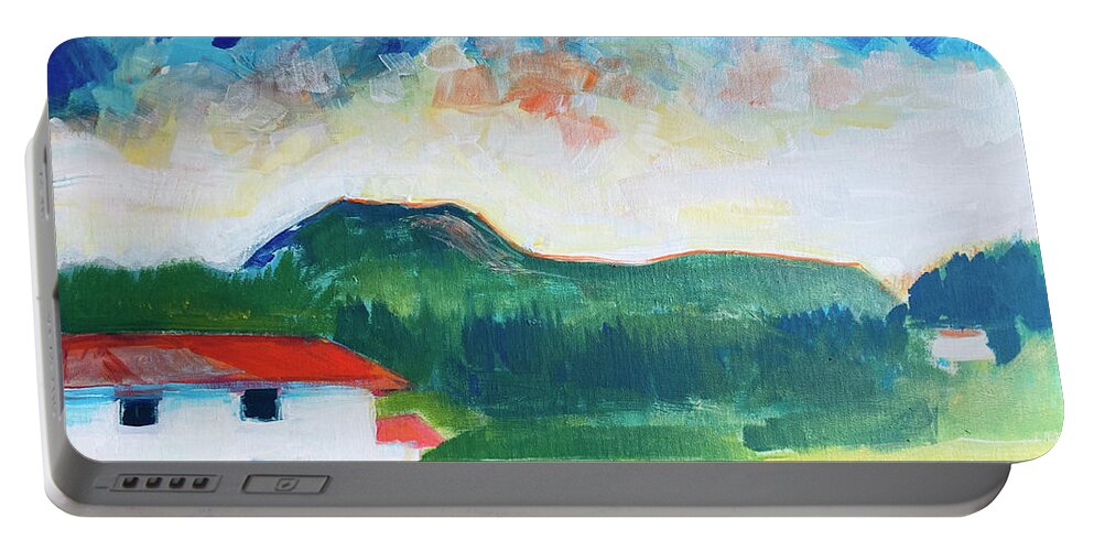 Sky Portable Battery Charger featuring the painting Pasture Land, Ecuador by Suzanne Giuriati Cerny