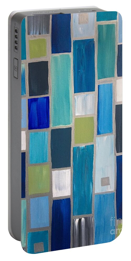 Abstracts Portable Battery Charger featuring the painting Patchwork Blue by Debora Sanders