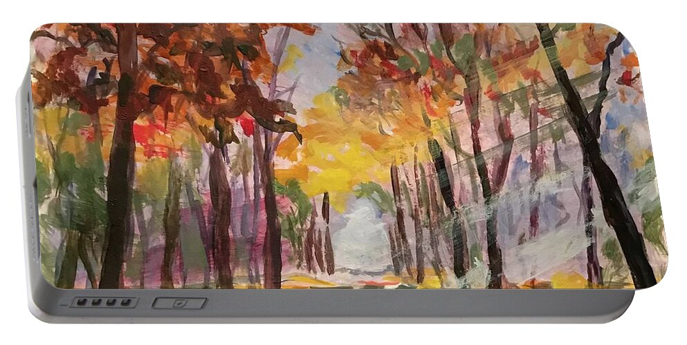 Watercolor Painting Portable Battery Charger featuring the painting Path Through the Forest by Sherrell Rodgers