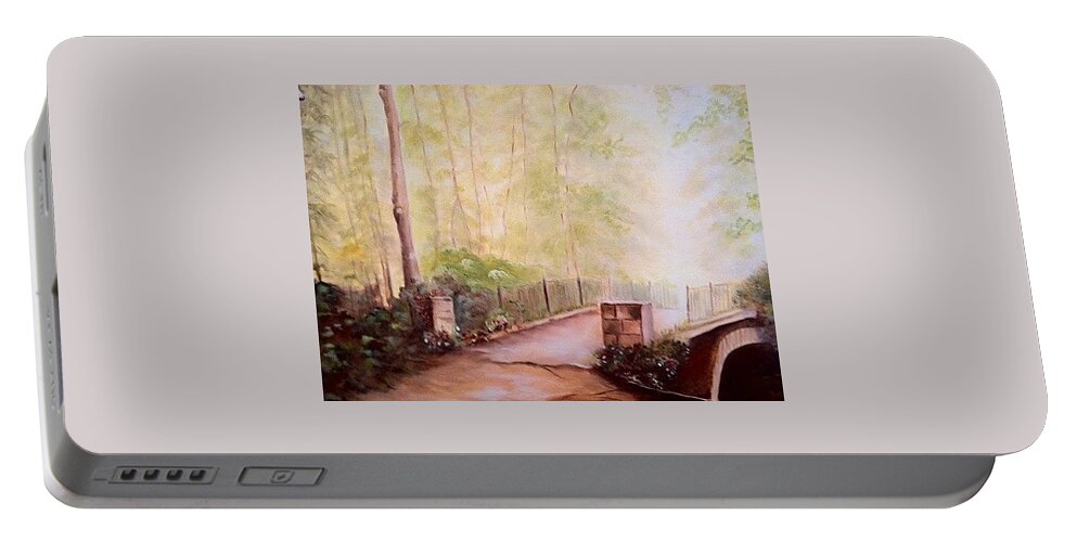 Pathways Portable Battery Charger featuring the painting Path to Peace by Juliette Becker
