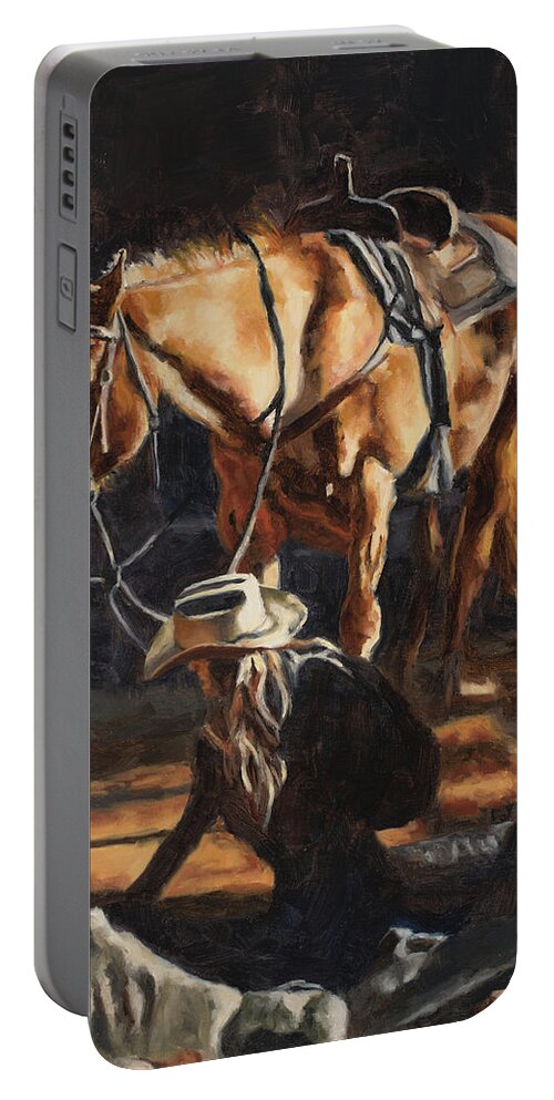 Cowgirl Portable Battery Charger featuring the painting Pathfinder by Tate Hamilton