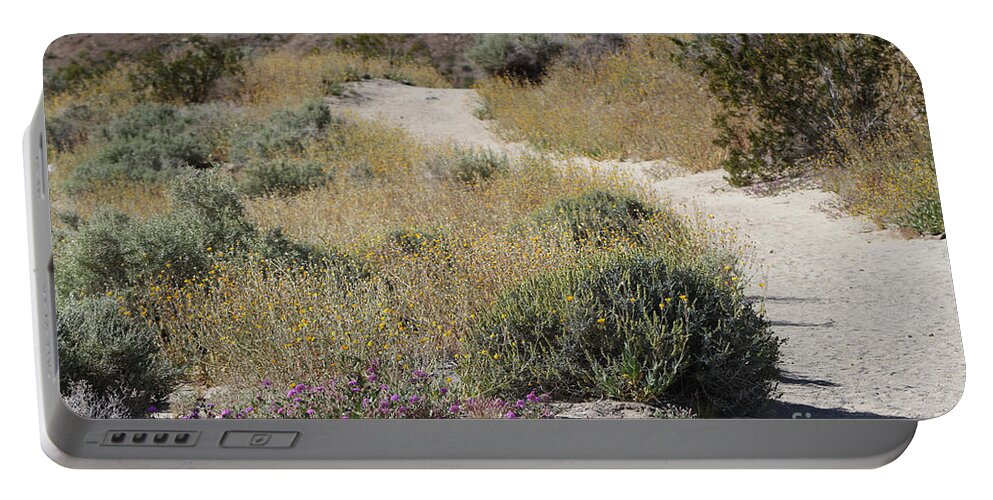 Desert Oasis Portable Battery Charger featuring the photograph Pathway Through The Brittle Bush Coachella Valley Wildlife Preserve by Colleen Cornelius