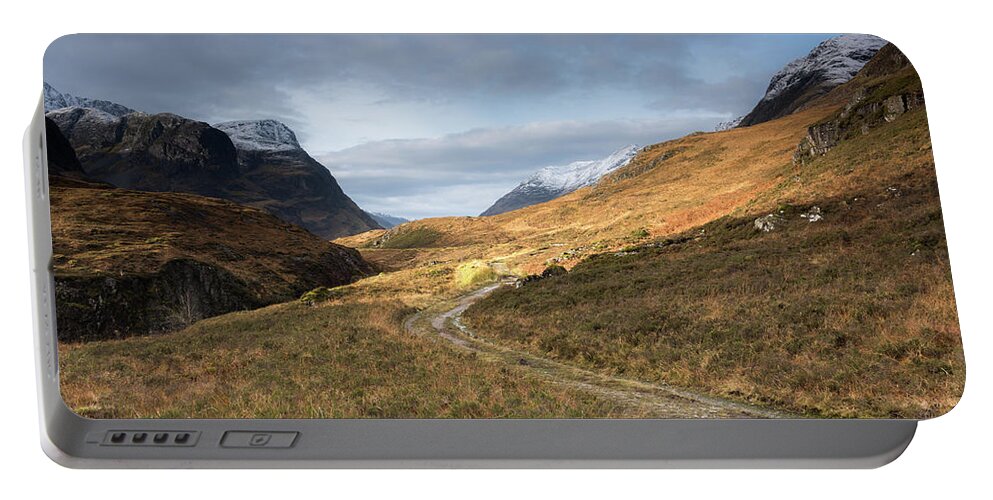 Glencoe Portable Battery Charger featuring the photograph Pathway Through The Mountains, Glencoe, Scotland, UK by Sarah Howard