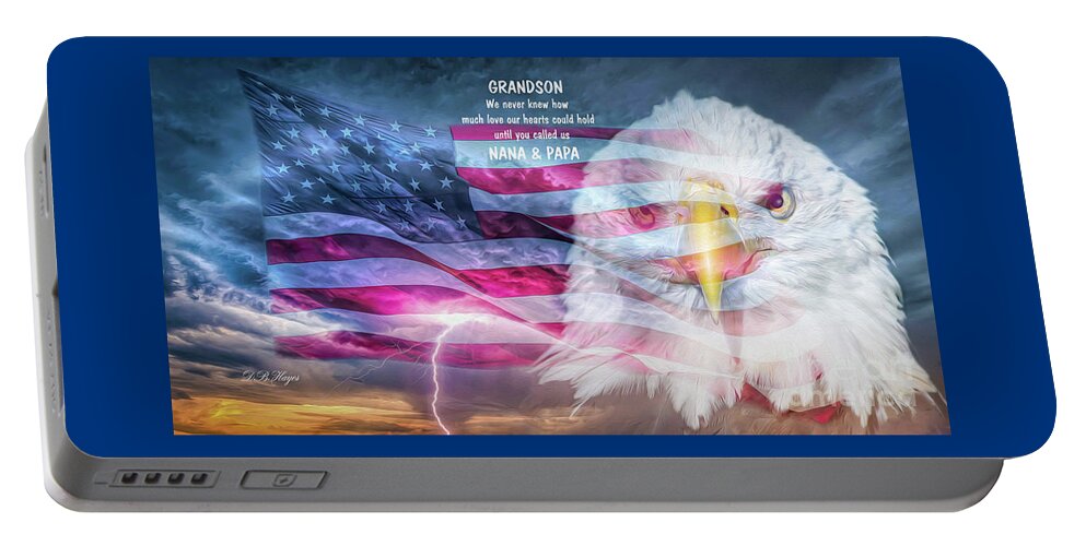 Patriotic Portable Battery Charger featuring the photograph Patriotic Sky III With Message to Grandson by DB Hayes