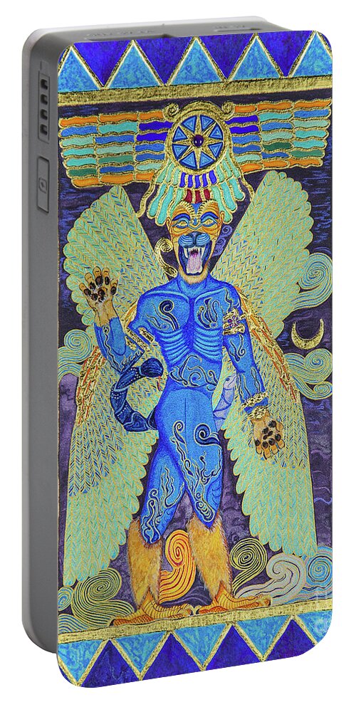 Babylon Portable Battery Charger featuring the mixed media Pazuzu the Divine Exorcist by Ptahmassu Nofra-Uaa