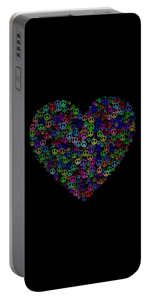 Funny Portable Battery Charger featuring the digital art Peace And Love Peace Sign Heart by Flippin Sweet Gear