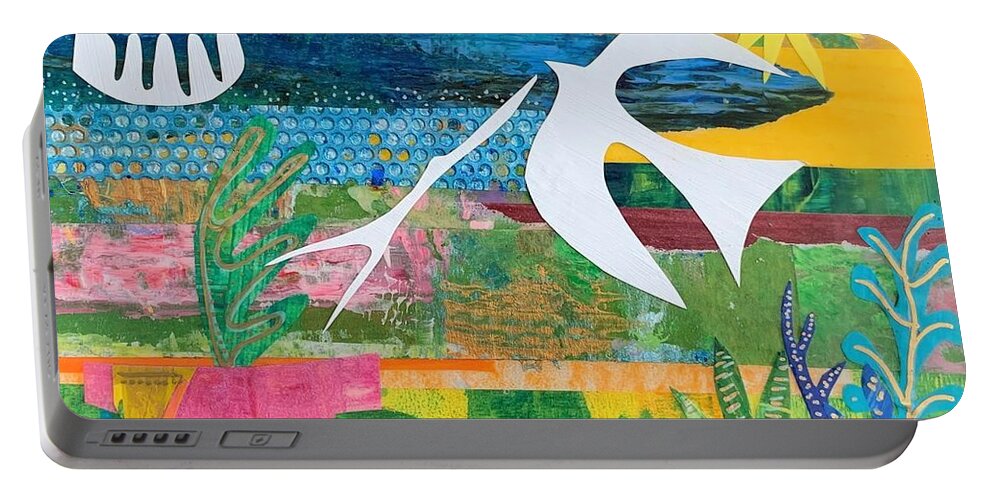 Mixed Media Portable Battery Charger featuring the mixed media Peace and Love with Dove by Julia Malakoff