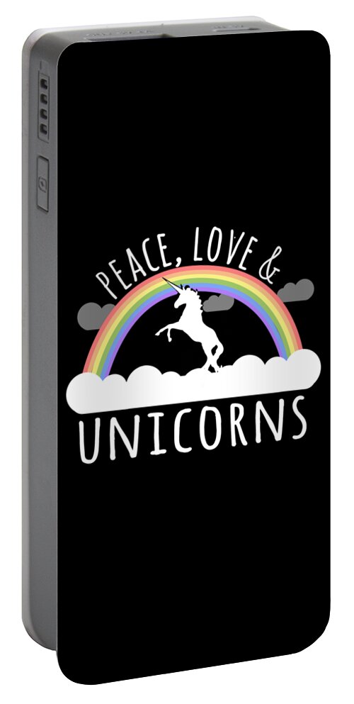 Funny Portable Battery Charger featuring the digital art Peace Love Unicorns by Flippin Sweet Gear