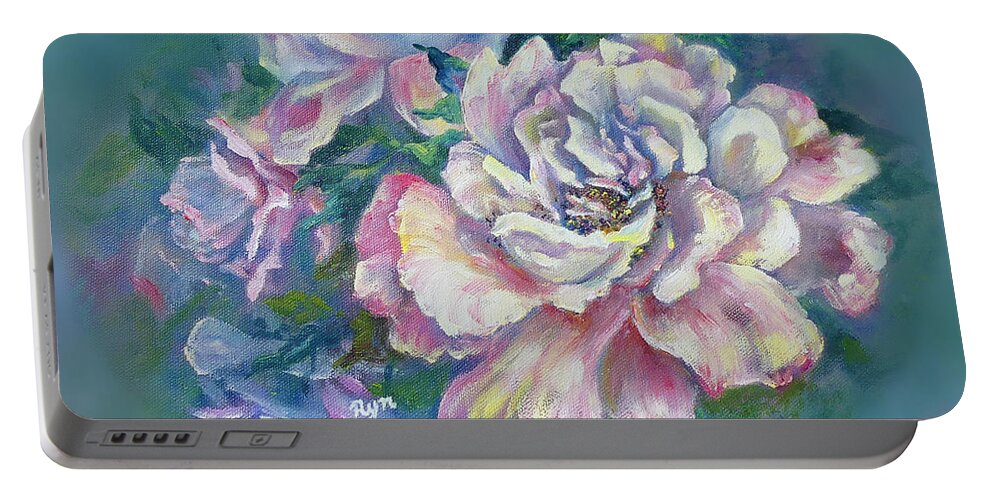 Peace Rose Portable Battery Charger featuring the painting Peace Rose by Ryn Shell