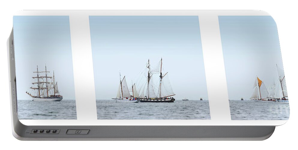 Sailing Ship Triptych Portable Battery Charger featuring the photograph Peaceful day on the ocean. by Frederic Bourrigaud