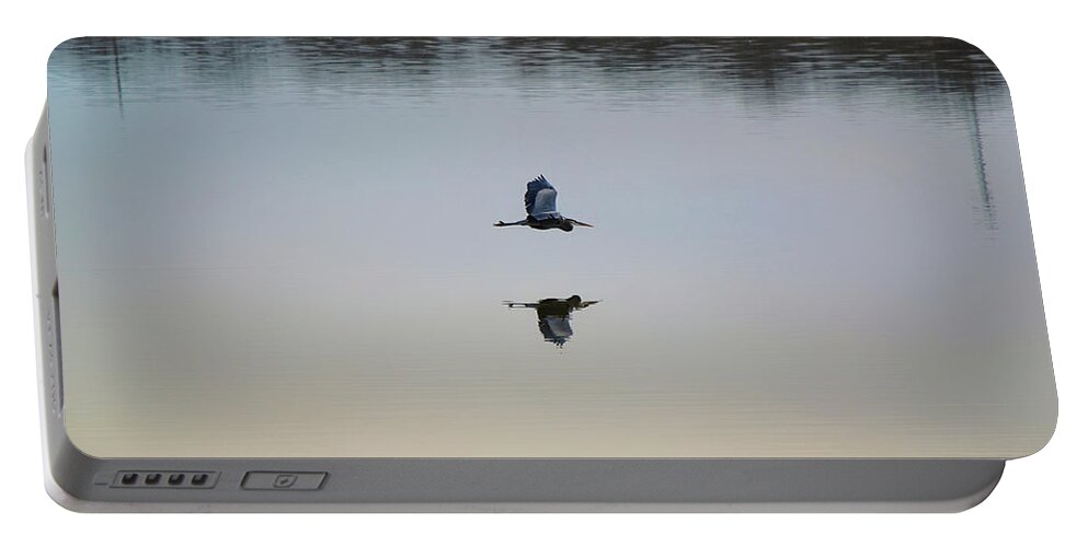 Bird Portable Battery Charger featuring the photograph Peaceful Flight of the Blue Heron by Gaby Ethington