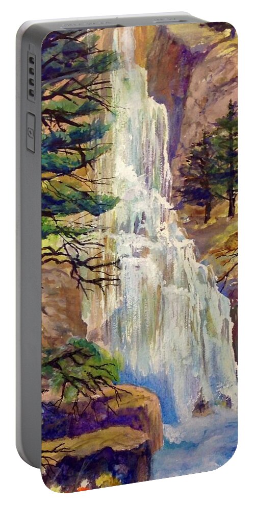Pines Portable Battery Charger featuring the painting Peaceful Forest by Cheryl Wallace