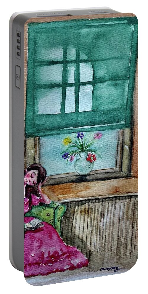 Reading Portable Battery Charger featuring the painting Peaceful Moment by Mikyong Rodgers