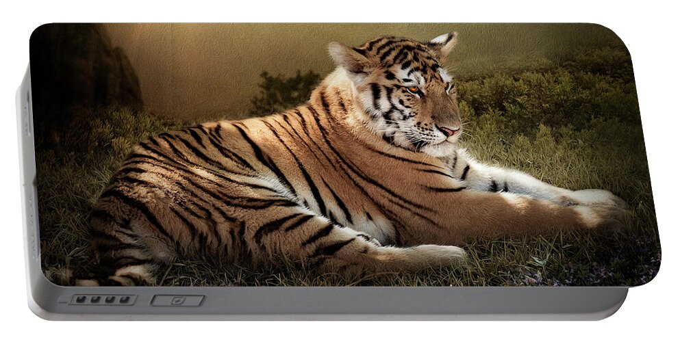 Bengal Tiger Portable Battery Charger featuring the digital art Peaceful Resolve by Maggy Pease