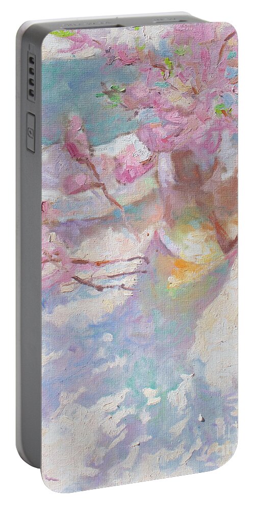 French Impressionism Portable Battery Charger featuring the painting Peach Blossoms by Srishti Wilhelm