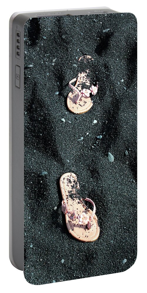 Peach Portable Battery Charger featuring the photograph Peach Flowered Flops by Jennifer Robin