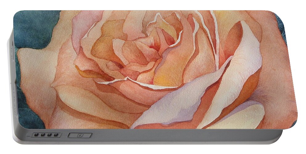 Rose Portable Battery Charger featuring the painting Peach Rose Detail by Lael Rutherford