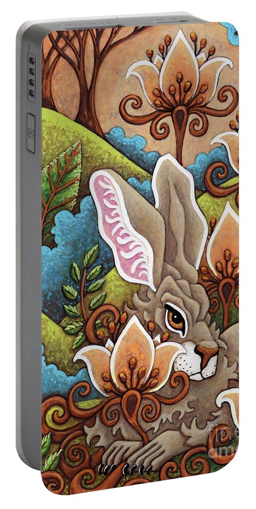Hare Portable Battery Charger featuring the painting Peachy Persian Daydream by Amy E Fraser