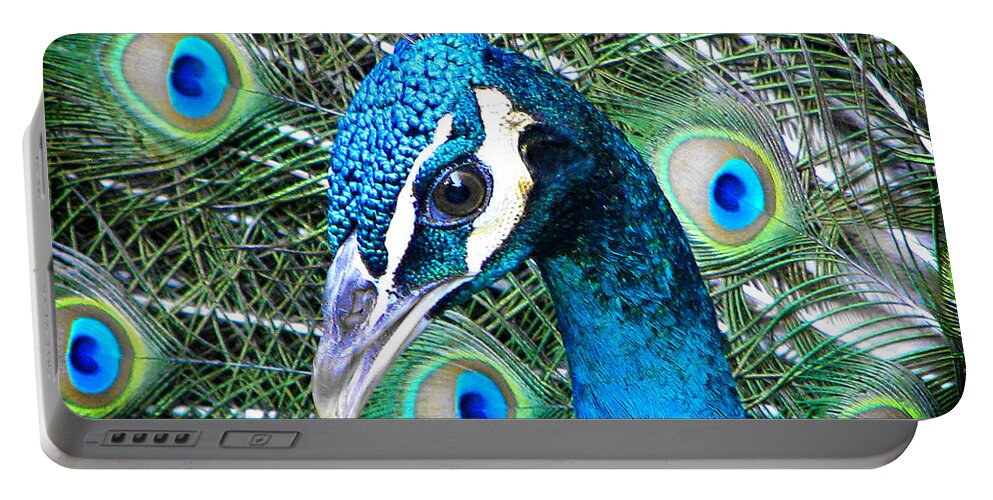 Peacock Portable Battery Charger featuring the photograph Peacock Up Close by Ellen Cotton