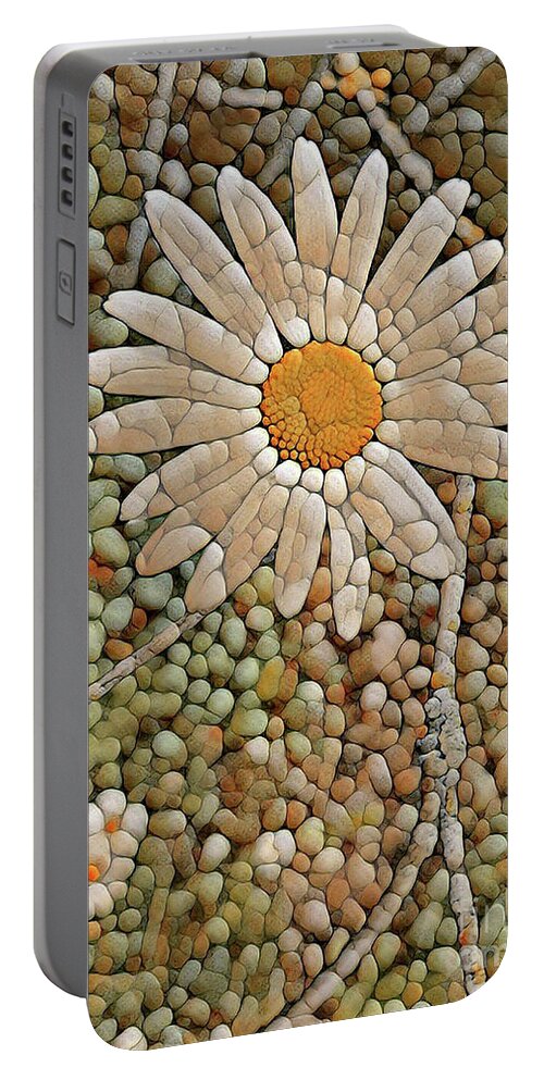 Daisy Portable Battery Charger featuring the digital art Pebble Daisy by Elaine Berger