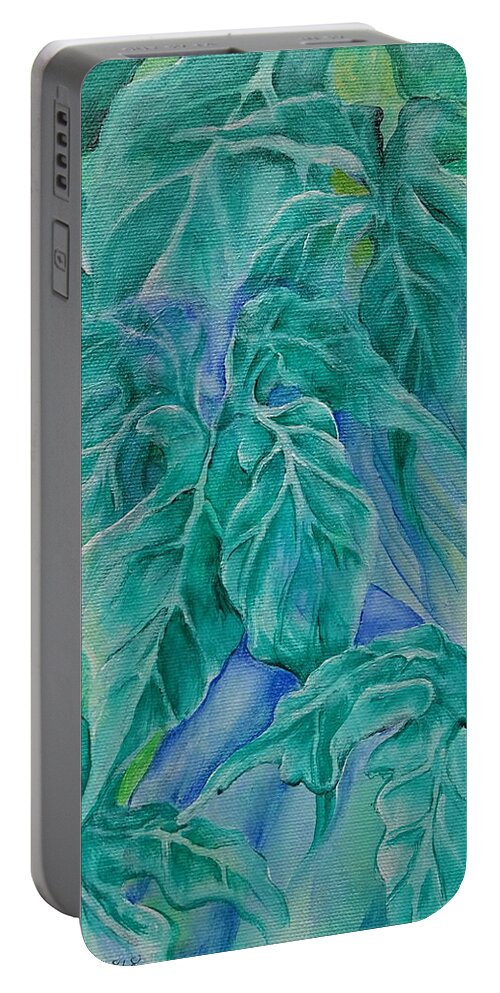 Leaves Portable Battery Charger featuring the painting Peering Leaves by Teresamarie Yawn