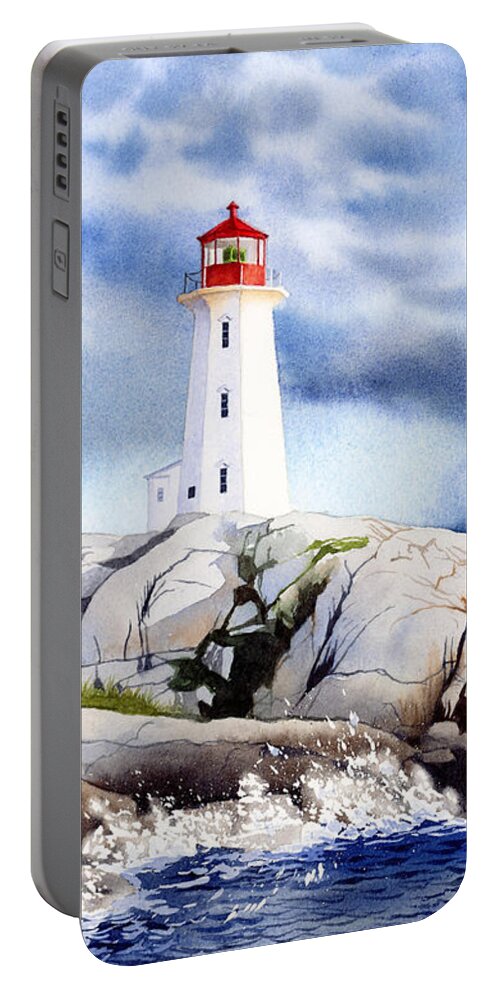 Peggy's Cove Lighthouse Portable Battery Charger featuring the painting Peggy's Cove Lighthouse by Espero Art