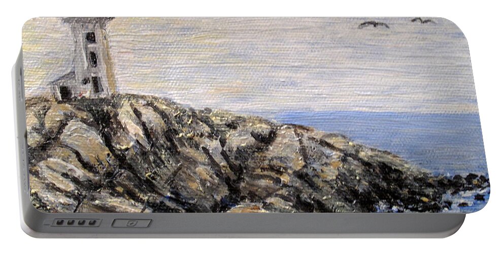 Lighthouse Portable Battery Charger featuring the painting Peggys Cove Nova Scotia Lighthouse by Ian MacDonald