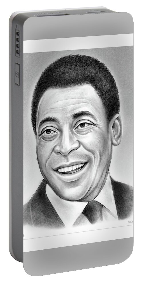  Pelé Portable Battery Charger featuring the drawing Pele - pencil by Greg Joens