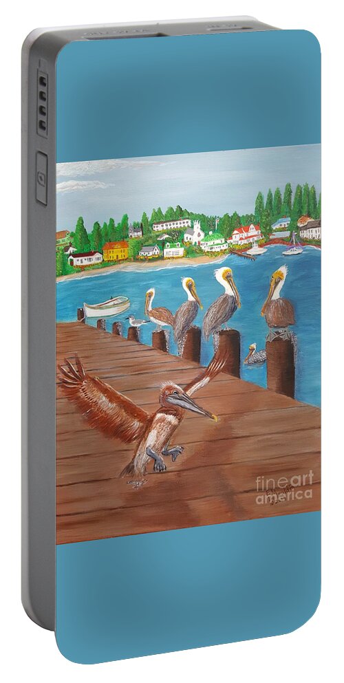 Pelican Portable Battery Charger featuring the painting Pelican Haven by Elizabeth Mauldin
