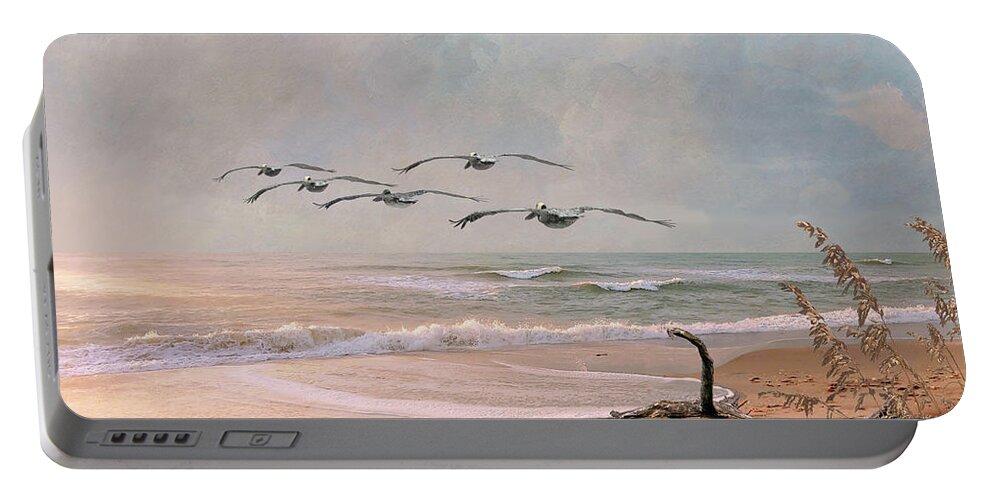 Pelicans Portable Battery Charger featuring the digital art Pelicans at Honeymoon Island by M Spadecaller