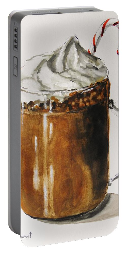 Cup Portable Battery Charger featuring the painting Peppermint Hot Chocolate by John Williams