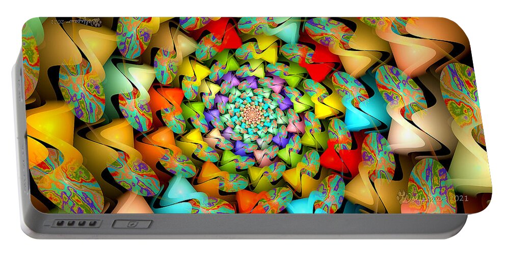 Abstract Portable Battery Charger featuring the digital art Perlin Atan Spiral by Peggi Wolfe