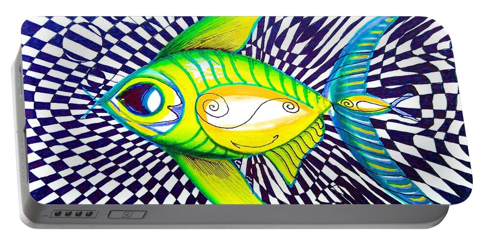 Fish Portable Battery Charger featuring the painting Perplexed Contentment Fish by J Vincent Scarpace