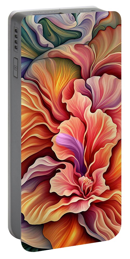 Floral Portable Battery Charger featuring the mixed media Petal Dance 2 by Lynda Lehmann