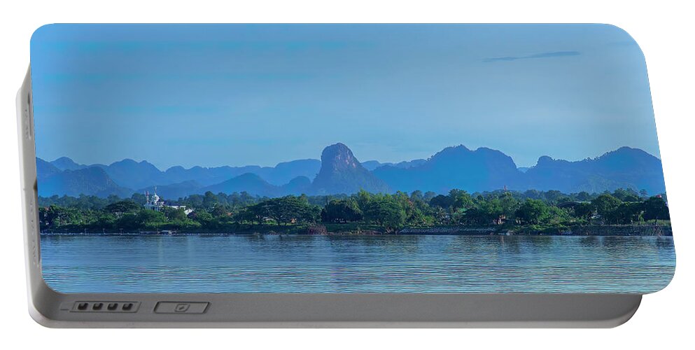 Scenic Portable Battery Charger featuring the photograph Phanom Naga Park Mekong River and Mountains in Laos DTHNP0311 by Gerry Gantt